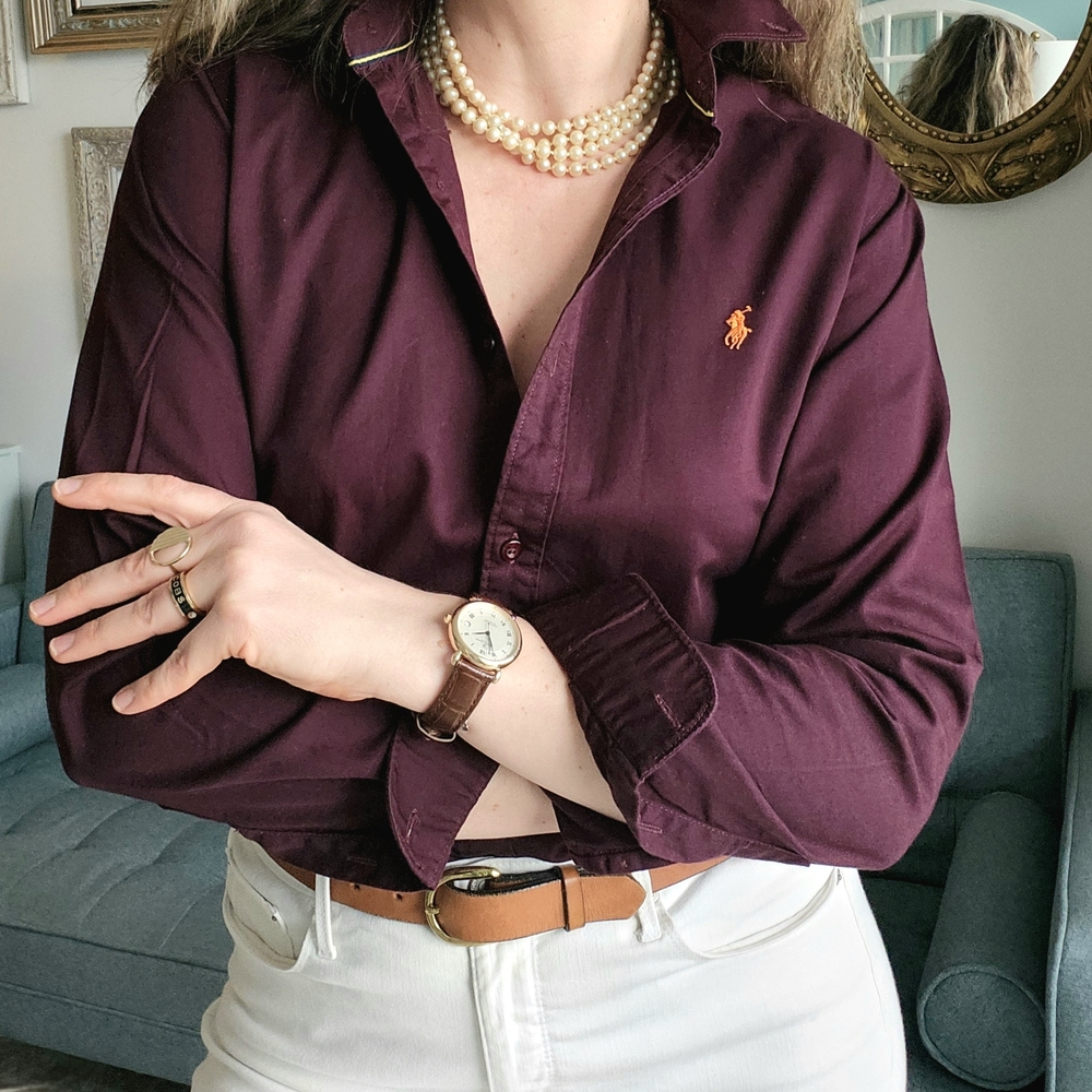 Ralph Lauren Burgundy Custom Fit Button-Down Shirt